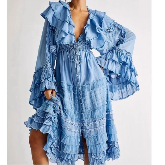 Fillyboo Lotus Duster Maxi Dress in Rain Song Blue - Picture 1 of 16